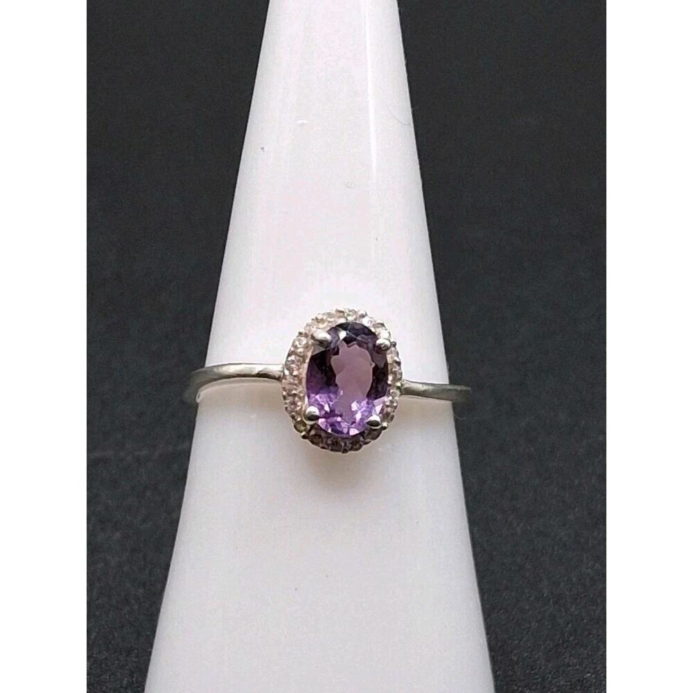 Amethyst & CZ Size 7, Real Amethyst, 925 Sterling Silver, Elegant Dainty Ring